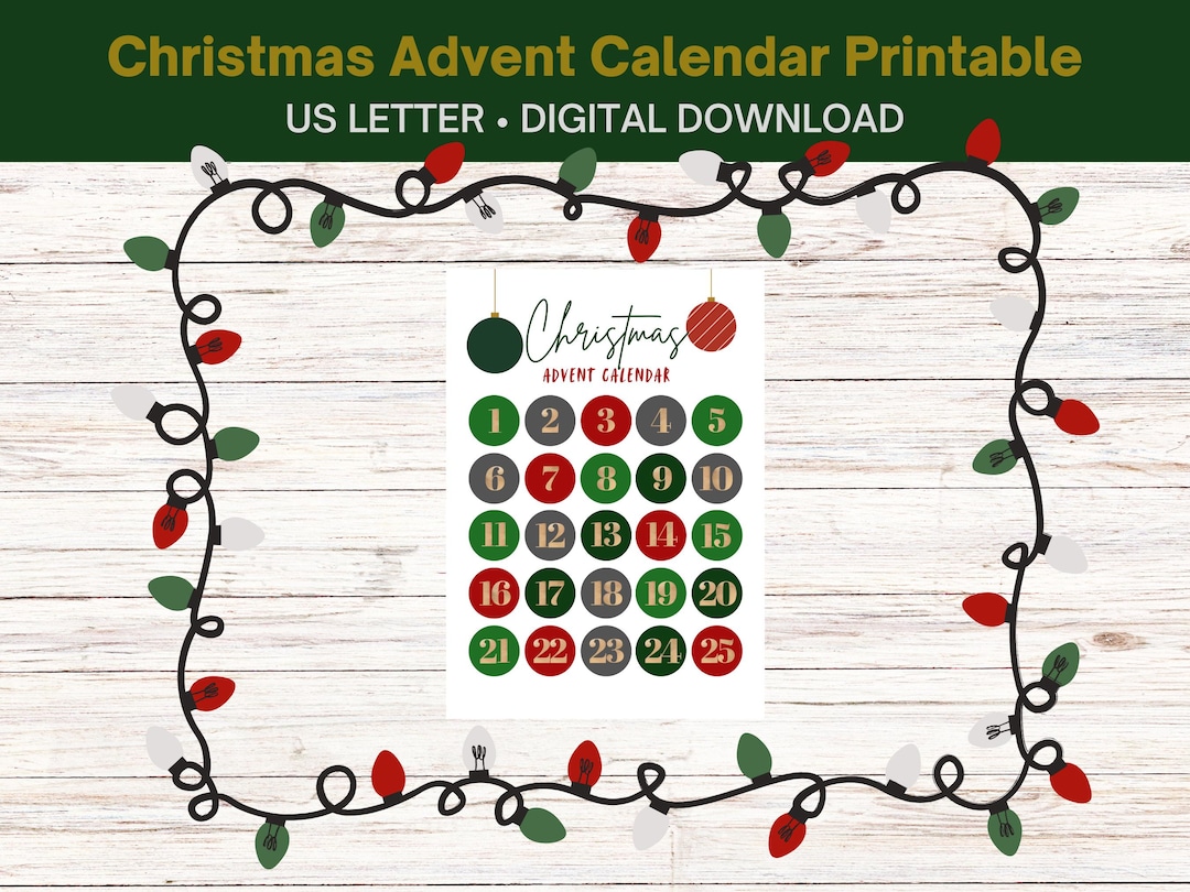 Christmas Advent Calendar Printable | Christmas Countdown Calendar - Etsy