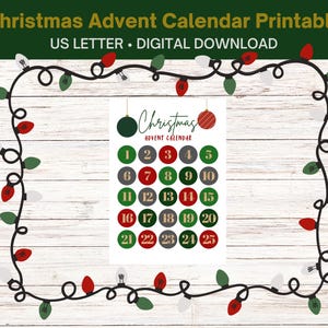 Christmas Advent Calendar printable | Christmas Countdown Calendar