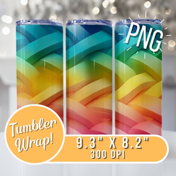 Rainbow Gradient Pattern 3D PNG for Tumbler Sublimation, Skinny Straight Tumbler Design, Minimalist Tumbler Wrap, Rainbow PNG