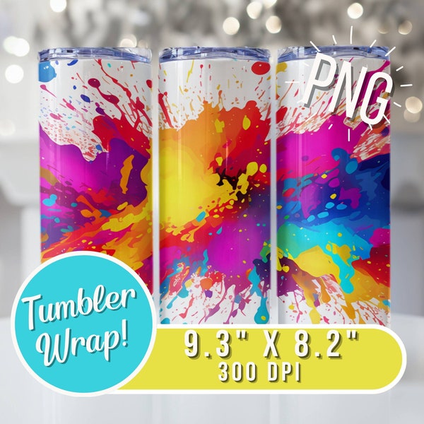 Paint Splatter 3D PNG for Tumbler Sublimation, 20oz Skinny Straight Tumbler Design, Minimalist Tumbler Wrap, Rainbow Paint Splash PNG