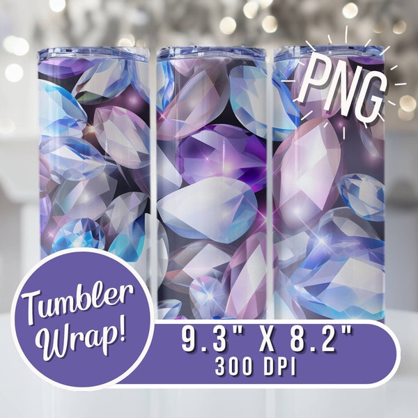 3D Bright Crystals 1 PNG for Tumbler Sublimation, Skinny Straight Tumbler Design, Blue Crystal Tumbler Wrap, Bright Diamonds