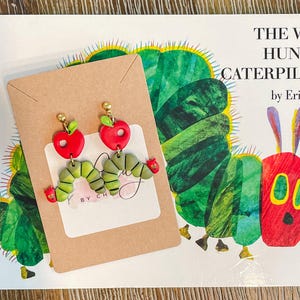 hungry hungry caterpillar earrings/teacher gifts/gifts for her/school/polymer clay earrings/handmade