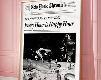 Trendy Barwagen Zeitungswandkunst, New York News | Vintage Drink Schild , It Girl Wohnheim Retro Wand Kunst | Cocktail Drink ART PRINT druckbare Kunst