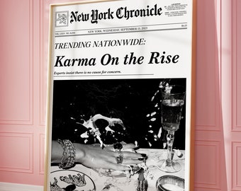 Trendy Swiftie Karma Zeitungen Wand Kunst, New York Nachrichten | Vintage Barwagen, It Girl Wohnheim Retro Wand Kunst | Druckbare Kunst