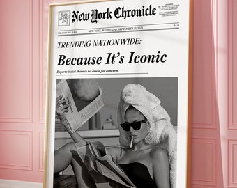 Trendige New Yorker Zeitungskunst | Vintage Barwagen, It Girl Wohnheim Retro Wand Kunst | New York Times Wandkunst, Preppy Girly Kunst