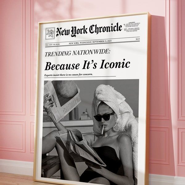 Trendige New Yorker Zeitungskunst | Vintage Barwagen, It Girl Wohnheim Retro Wand Kunst | New York Times Wandkunst, Preppy Girly Kunst