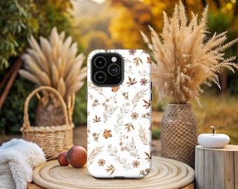 秋の花柄スマホケース：水彩画のような秋の紅葉、自然をイメージしたカバー