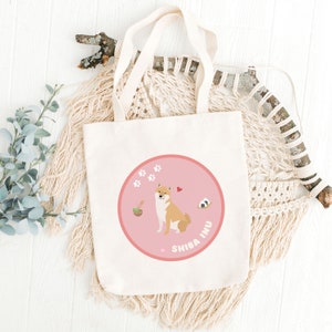 Shiba Inu Tote Bag | Cute Kawaii Japanese Dog Print Canvas Bag |Shopping Bag for Dog Lovers