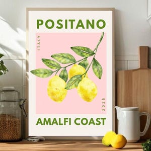 Lemon Positano Printable Wall Art~Italian summer poster~Printable Amalfi Coast Art With Lemons~Kitchen Wall Art~Lemon Kitchen Poster~Digital
