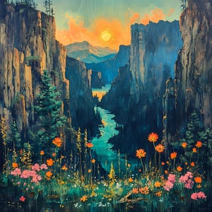 Black Canyon of the Gunnison (Colorado) - Painted Oil On Canvas- Wall Clock