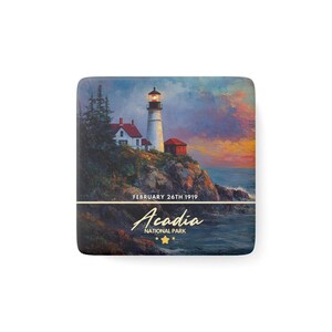 Acadia National Park Lighthouse Porcelain Magnet Souvenir, Beautiful Scenic Magnet, Square Porcelain Magnet, Fridge Decor