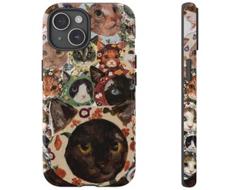 Cat painting phone case, Cat in art cover, Cat lover gift, Cat case for Pixel Samsung iPhone Huawei 11 12 13 14 6 22 23 Ultra Fe Pro Max 15