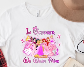 Disney Princesses Breast Cancer Awareness T-Shirt, In October We Wear Pink