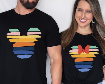 Sunset Mickey and Minnie Comfort Colors® Shirt, Colorful Mickey T-Shirt, Magic Kingdom Shirt, Matching Family Travel Shirt, Minnie Tees