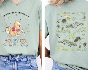 Two-Sided Winnie the Pooh Honey Co Shirt, Hundred Acre Wood Map Shirt, Vintage Pooh Bear Shirt, Comfort Color Shirt, Disney Family Shirt
