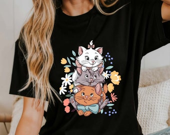 Vintage 70s The Aristocats Floral Flower Comfort Colors Shirt, Berlioz Toulouse Marie, Disney Cats T-shirt, Disneyland Trip, Magic Kingdom