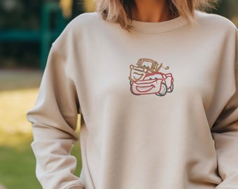 Embroidered Disney Cars Retro Sweatshirt, Pixar Lightening McQueen Embroidered Hoodie, Disneyland Family Trip Tee, WDW Embroidery Gift Tee