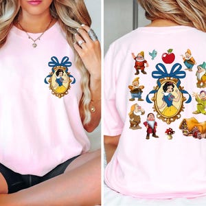 Vintage Snow White And Seven Dwarf Coquette Shirt, Comfort Colors® Princess Snow White Mirror Bow Shirt, Disney Castle Girls Trip T-shirt