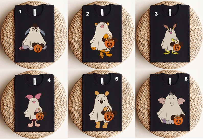 Celebrate spooky season with this Retro Winnie the Pooh Ghost Halloween Shirt featuring Pooh and friends in cute ghost costumes. Perfect for Disney lovers and fall festivities, this tee offers a soft, vintage vibe for Halloween events, family matching outfits, or cozy autumn days. Ideal for fans of classic characters and Halloween fun.