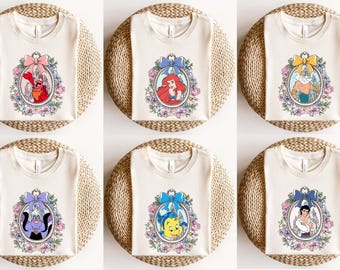 Disney Little Mermaid And Friends Coquette Bow Shirt, Comfort Colors Princess Ariel Squad Tee, Cute Mermaid Birthday Girl Shirt
