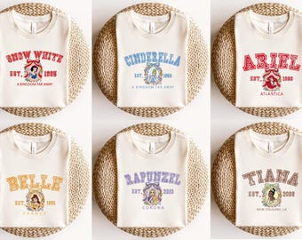 Camiseta con espejo de las princesas Disney Est Coquette de Comfort Colors®, camiseta del escuadrón de princesas en acuarela, camiseta Magic Kingdom, camiseta de viaje de Disney Girls