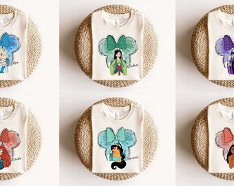 Comfort Colors® Disney Princesses Shirts, Princess Belle, Moana, Elsa, Anna, Ariel, Merida, Aurora, Cinderella, Jasmine, Tiana, Pocahontas