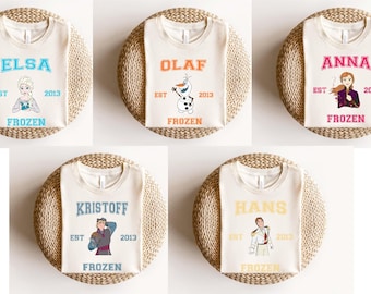 Custom Frozen Characters Matching T-shirt, Disney Elsa Anna Olaf Kristoff Sven Tee, Disneyland Family Holiday Trip Gift Shirt