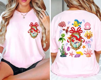 Disney Little Mermaid Bow Shirt, 2 sided Princes Ariel Coquette Comfort Colors Shirt, Magic Kingdom Shirt, Disney Girls Trip, Disneyland Tee