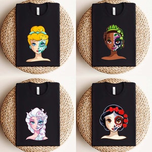 Halloween Disney Princess Skull Shirt, Dia De Los Muertos Princess Shirt, Mexican Halloween Shirt, Halloween Princess Matching Shirt