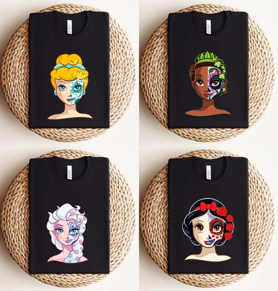 Halloween Disney Princess Skull Shirt, Dia De Los Muertos Princess Shirt, Mexican Halloween Shirt, Halloween Princess Matching Shirt