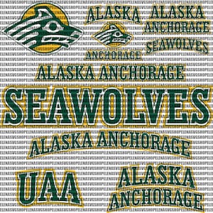 May include: Green and gold graphic design with the text "Alaska Anchorage Seawolves" in a bold, blocky font. The graphic also includes a wolf head logo.