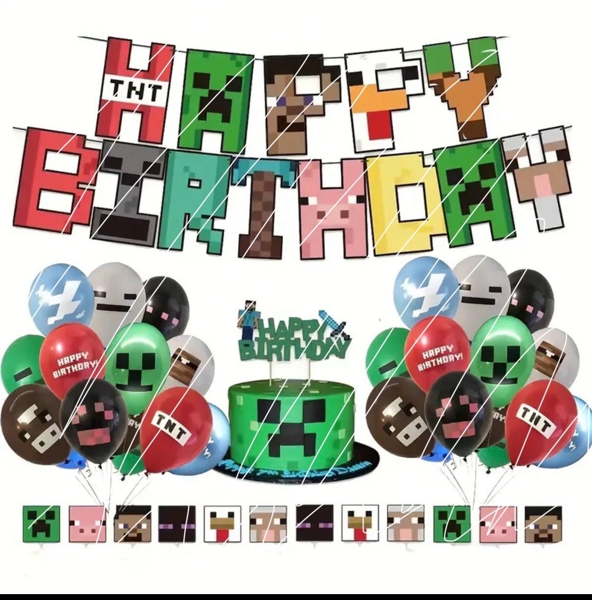 32 pc Minecraft Birthday Party Decorations FREE STICKERS included Party Supplies