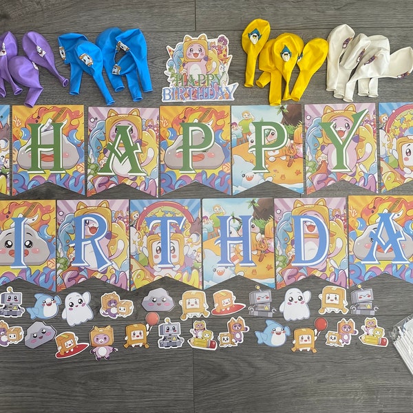 46 piece Lankybox Birthday Party Decorations - FREE stickers included - Handmade Party Supplies