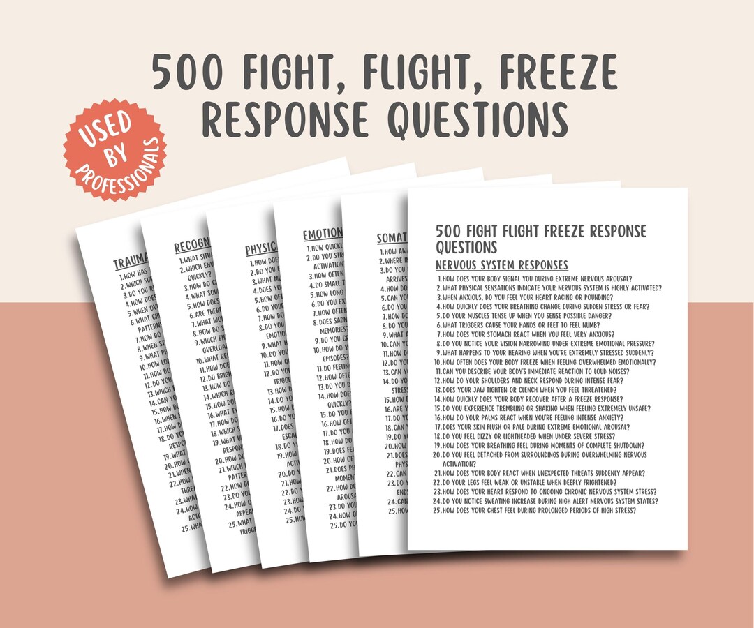 500 Fight Flight Freeze Questions, Trauma Workbook, Nervous System ...