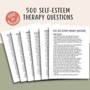 500 preguntas de terapia de autoestima, cuaderno de ejercicios para la confianza, sugerencias de salud mental, diario de autoayuda, estrategias de afrontamiento, guía de sanación (PDF)