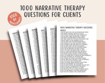 1000 frågor om narrativ terapi, fuskblad för terapiinterventioner, IFS-terapi, ACT-rådgivare, resurser för psykisk terapi, KBT-terapi