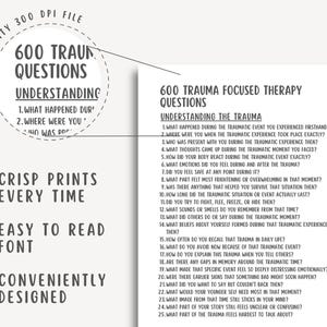 600 Trauma-Focused Therapy Questions, Trauma Healing Prompts, PTSD, Mental Health Worksheets, Shadow Work, Inner Child, EMDR Therapist Tools