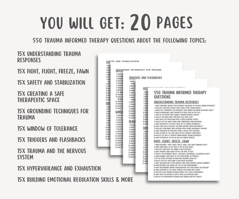 550 Trauma Informed Therapy Questions, Trauma Worksheets, Healing ...