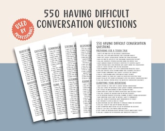 550 Difficult Conversation Questions, Conflict Resolution Workbook, Relationship Communication Skills, Therapy Worksheets, Counseling PDF