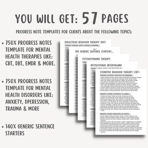 1500 Progress Note Templates With Sentence Starters, Psychotherapy ...