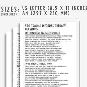 550 Trauma Informed Therapy Questions, Trauma Worksheets, Healing Workbook, Mental Health PDF, Therapy Prompts, Printable Resource