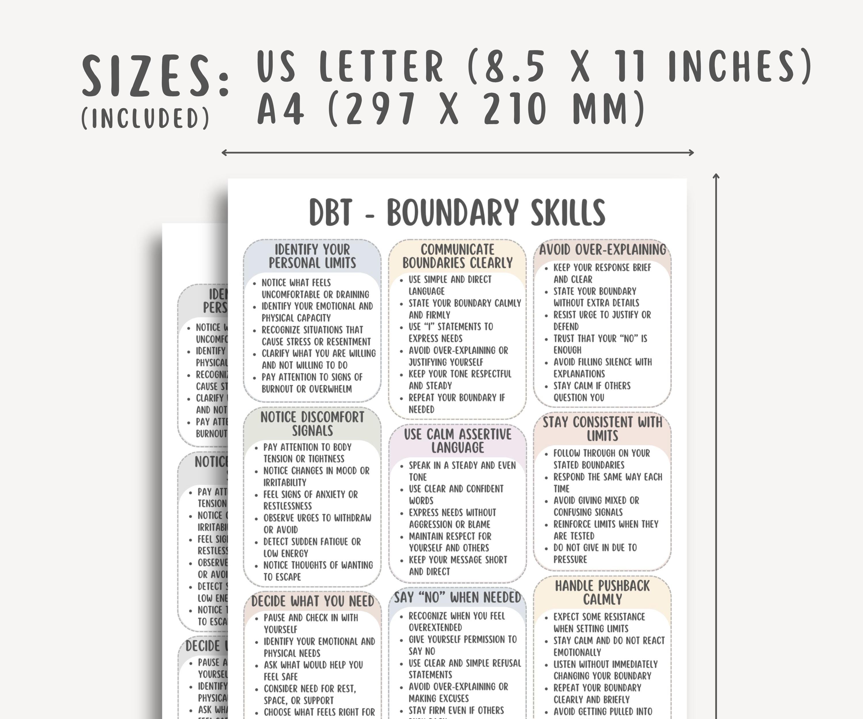 DBT Boundary Skills Cheatsheet, Healthy Boundaries Worksheet, Assertive ...