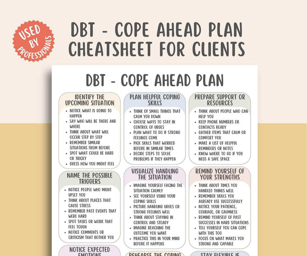 DBT Cope Ahead Plan Cheatsheet, Crisis Planning Worksheet, Emotion ...