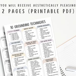 10 Grounding Techniques Cheatsheet, Anxiety Relief Guide, Stress Management, Mindfulness Exercises, Emotional Regulation, Calming Corner
