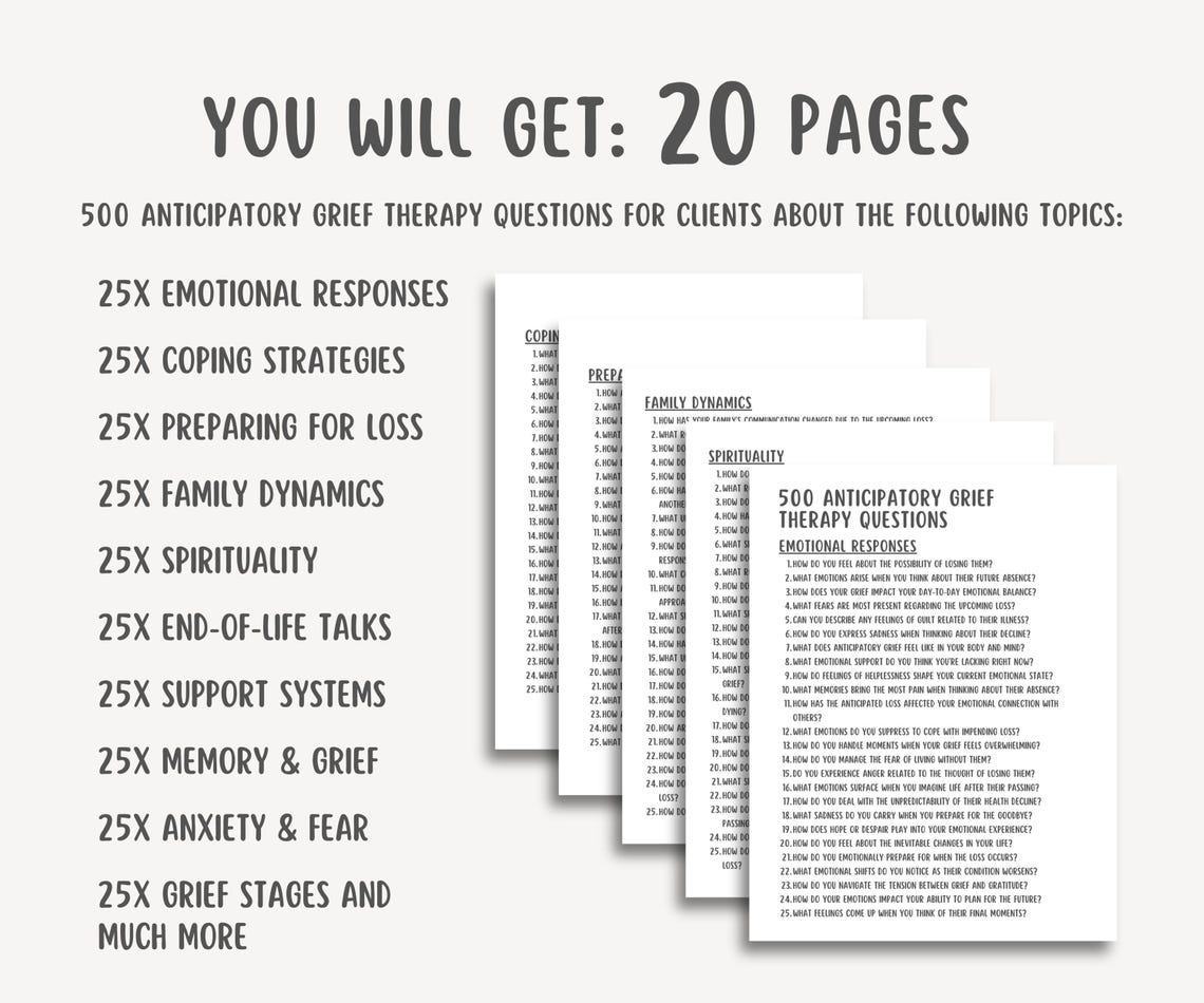 500 Anticipatory Grief Therapy Questions, Grief and Loss Interventions ...