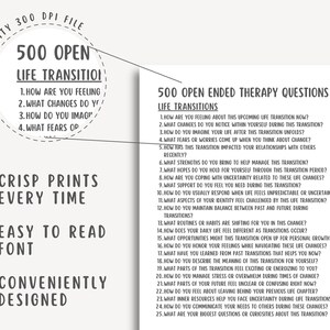 Open Ended Therapy Questions, client conversation prompts, mental health handout, reflection cards, counseling tool, talk therapy printable