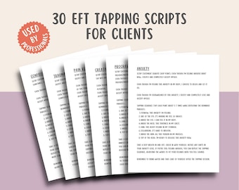 30 EFT Tapping Therapy Scripts, Somatic Coping Skills, Emotionally Focused Therapy, Mental Health Counselor Therapy Intervention Cheat sheet