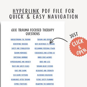 600 Trauma-Focused Therapy Questions, Trauma Healing Prompts, PTSD, Mental Health Worksheets, Shadow Work, Inner Child, EMDR Therapist Tools