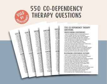 550 Co-Dependency Therapy Questions, Mental Health Workbook, Healing Worksheets, Relationship Boundaries, Self-Worth PDF Guide