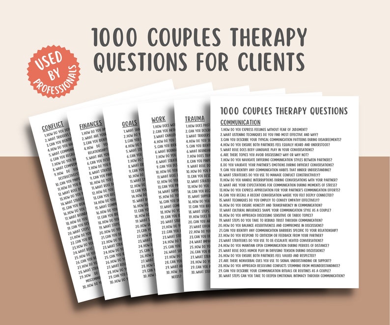 1000 Couples Therapy Questions, Marriage Counselling Session Questions, Couples Therapy Interventions, Communication Tools, Conversation